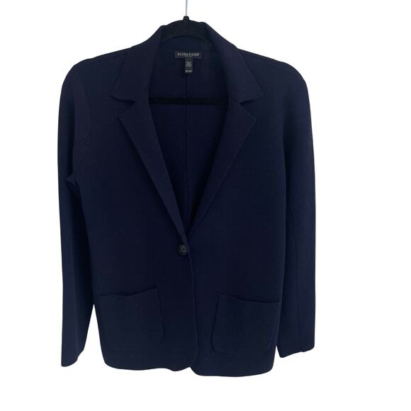 Eileen Fisher Merino Wool Knit Blazer Cardigan Jacket Navy Womens Petite Medium - Picture 1 of 6